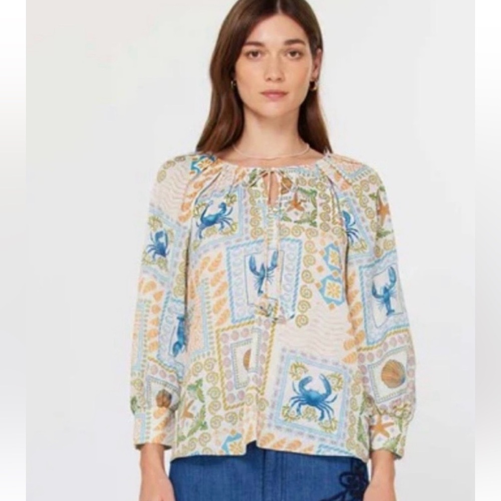 Current Air Blue and Green Coastal Patchwork Printed Blouse - NWT - Small